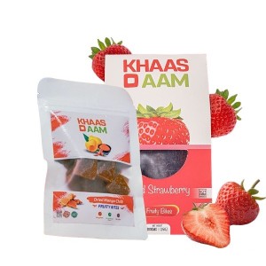 Khaso Aam Strawberry 100Gm With Tester Mango Chilli 40gm 100% Natural Dried Straw berry Fruit Candy | KhasoAam Premium Strawbery Fruit Bar, Aam Papad